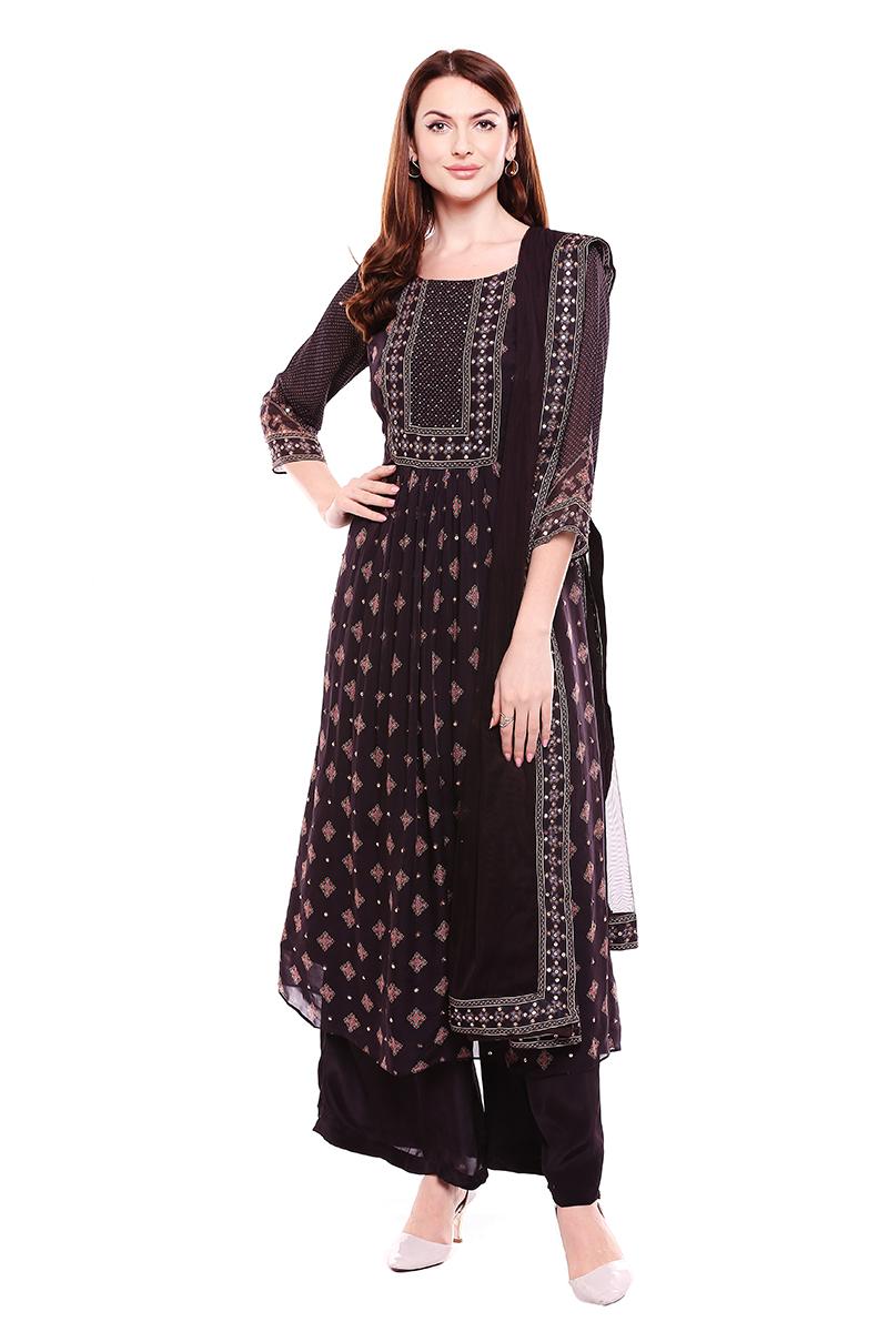 Black printed Anarkali with detail yoke