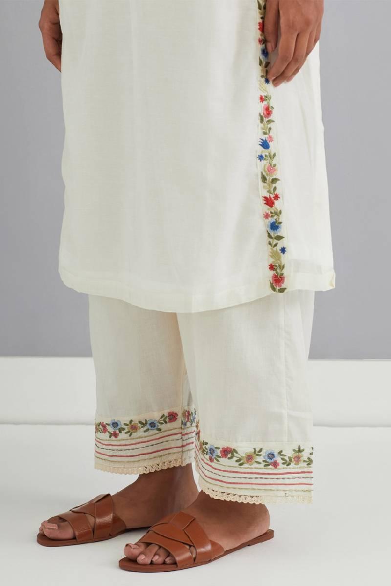 Off White Embroidered Chanderi Kurta Set of 3