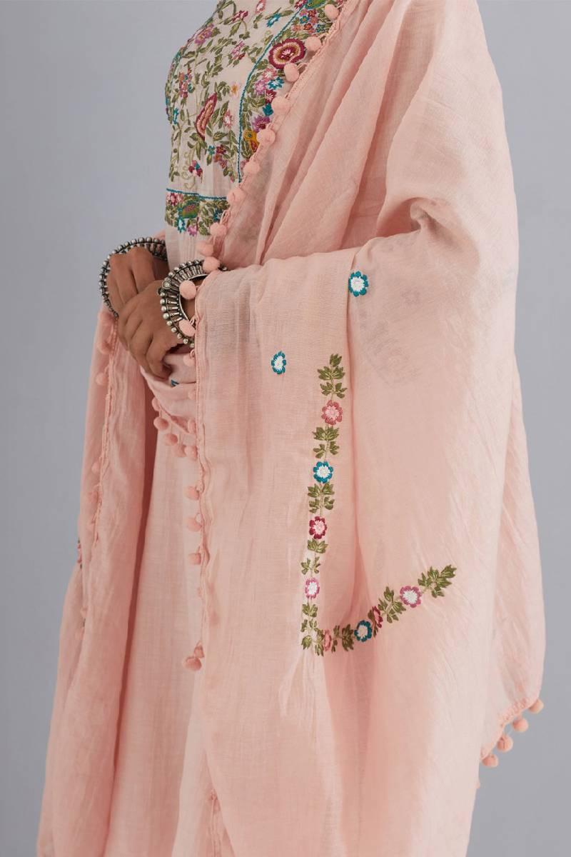 Peach Embroidered Chanderi Kurta Set of 3