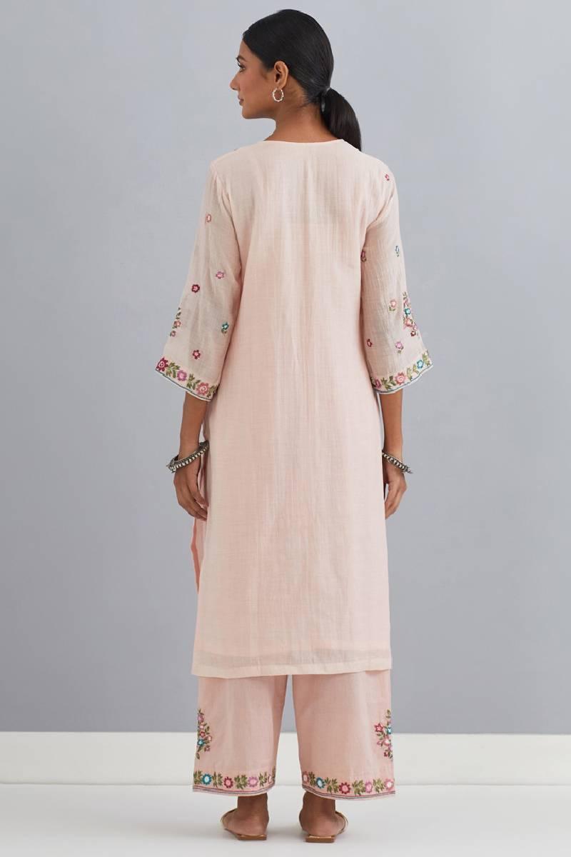 Peach Embroidered Cotton Pant