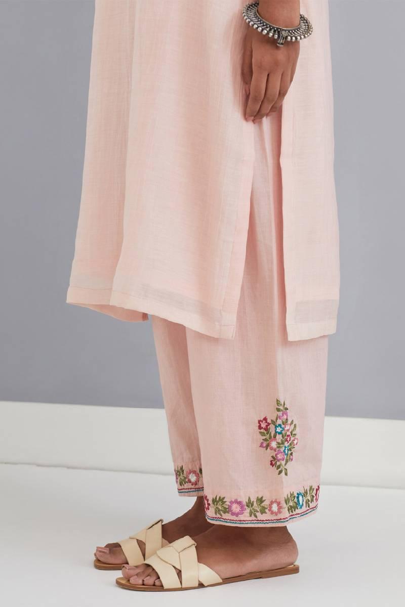 Peach Embroidered Chanderi Kurta