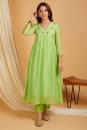 Lime Green Hand Embroidered Chanderi Kurta