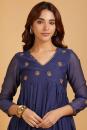 Navy Blue Hand Embroidered Chanderi Kurta