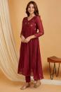 Maroon Hand Embroidered Chanderi Kurta