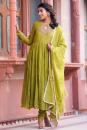 Mehndi Green Embroidered Chanderi kurta