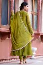 Mehndi Green Embroidered Cotton Pant