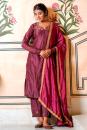 Wine  Embroidered Chanderi Suit Set of 3