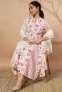 White Light Pink Printed Cotton Kurta with Pants- Set of 2