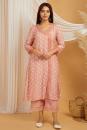 Peach Bandhani Cotton Silk Kurta