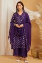 Purple Bandhani Cotton Silk Suit Set of 3