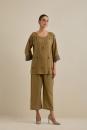 Brown Embroidered Cotton Viscose Co-ord Set- Set of 2