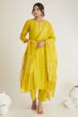 Mustard Yellow Chanderi Suit Set - Set of 3