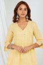 Yellow Hand Block Printed Cotton Embroidered V-Neck Cotton Suits Set of 3