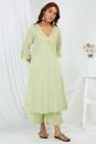 Green Hand Block Printed Cotton Embroidered V-Neck Cotton Suits Set of 3