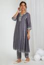 Grey Embroidered Chanderi Kurta