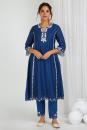 Blue Embroidered Chanderi Kurta