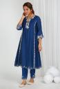 Blue Embroidered Chanderi Kurta