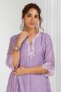 Purple Embroidered Chanderi Kurta with Pants- Set of 2