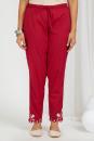 Red Embroidered Cambric Cotton Pants