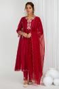 Red Embroidered Chanderi Kurta