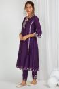 Purple Embroidered Chanderi Kurta with Pants- Set of 2