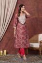 Red Printed Modal Chanderi Embroidered Kurta with Pants- Set of 2