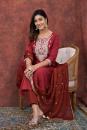 Maroon Cotton Straight Kurta With Zari Embroidery Suit - Set of 3