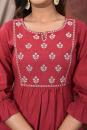 Maroon Cotton Straight Kurta With Zari Embroidery and Pants - Set  of 2