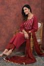 Maroon Cotton Straight Kurta With Zari Embroidery Detailing Suit - Set  of 3