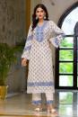 White & Blue Hand Block Printed Cotton Suit- Set of 3