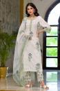 White Hand Block Printed Cotton Suit- Set of 3