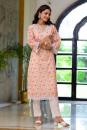 Orange Printed Cotton Kurta with Pants- Set of 2