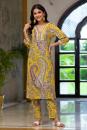 Yellow Printed Cotton Kurta with Pants- Set of 2