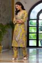 Yellow Printed Cotton Kurta with Pants- Set of 2