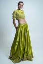 Lime Green Pure Gaji Silk Lehenga Choli with Printed Gaji Dupatta, Stone Zari