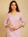 Lavender Tonal Applique Embroidered Kurta with scalloped pants