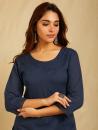 Navy Blue Tonal Applique Embroidered Kurta with scalloped pants and Dupatta