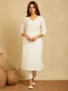 White V-neck embroidered Kurta with Pants and embroidered dupatta