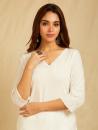 White V-neck embroidered Kurta with Pants and embroidered dupatta