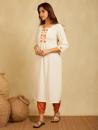 Ivory Embroidered Cotton Linen Kurta with Pants and Dupatta in contrast color - Set of 3