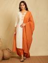 Ivory Embroidered Cotton Linen Kurta with Pants and Dupatta in contrast color - Set of 3