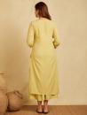 Yellow cotton Dobby Cross-stitch embroidered kurta with pants 