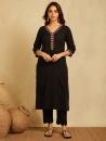 Black V-neck multi color embroidered Kurta with pants 