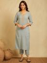 Sky blue V-neck multi color embroidered Kurta with Pants 