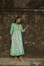 Sea Green Off White Hand Block Printed Cotton Kurta with Teal Blue Pants and Mulmul Dupatta - Set of 3