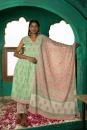 Sea Green Hand Block Printed Cotton Slub Suit with Pink Mulmul Dupatta - Set of 3