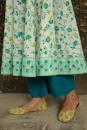 Sea Green Off White Hand Block Printed Cotton Kurta with Teal Blue Pants and Mulmul Dupatta - Set of 3