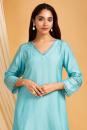 Sky Blue Lace Work Cotton Silk Kurta with Pants -Set of 2