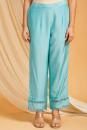 Sky Blue Lace Work Cotton Silk Kurta with Pants -Set of 2