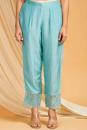 Sky Blue Lace Work Cotton Silk Kurta with Pants - Set of 2